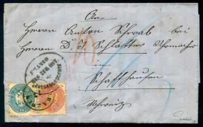 Poststück - Österr. Ausg. 1864/64 - Nr 32 + 33 auf Faltbrief von VARASDIN nach Paffhausen in der Schweiz aus 1865, - Briefmarken und Ansichtskarten