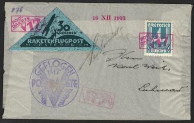 Poststück - Österr. Raketepost 1933 Rakete V 17 mit Signum Schmiedl, - Stamps and postcards