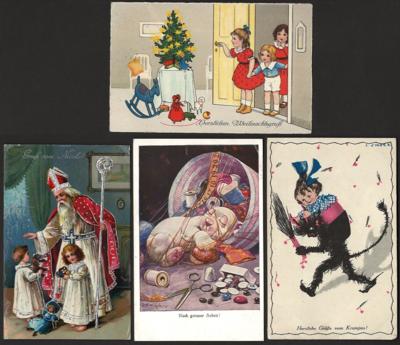 Poststück - Partie Motiv - und Ansichtskarten meist Österr. u.a. mit Krampuskarte von Susui Singer, - Známky a pohlednice