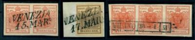 .gestempelt/Briefstück - Österr. Ausg. 1850 - Kl. Partie Kreuzer Marken verwendet in Lombardei/Venetien, - Briefmarken und Ansichtskarten