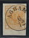 .gestempelt - Österr. Ausg. 1850 - Nr. 1 HIII kadmiumgelb mit gr. Teilabschlag "AGRAM 6/12", - Stamps and postcards