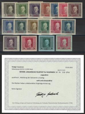 ** - Österr. Feldpost - Ausg. für Rumänien Nr. 1U/17U, - Briefmarken und Ansichtskarten