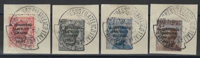 Briefstück - Italien Nr. 153/56 (Congresso Philatelico 1922) mit entsprechendem Sonderstempel auf 4 Briefstück, - Známky a pohlednice