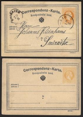 Poststück - Österreich Fehldruck-Ganzsache 1873 5 Kr Gelb auf böhm. Corr. Karte gebr. + ungebr., - Známky a pohlednice