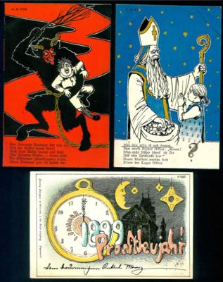 Poststück - Partie Motivkarten u.a. je 1 dekorative Krampus bzw. Nikolaus - Karte, - Známky a pohlednice