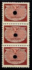 ** - D. Bes. WK II - Gen. Gouv. - Dienst Nr. 21F im senrk. Dreierstreifen, - Briefmarken und Ansichtskarten