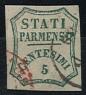 .gestempelt - Parma Nr. 12b (5 Cent. blaugrün) vollrandiges Prachtstück mit rotem u. schwarzem Teilstpl., - Briefmarken und Ansichtskarten