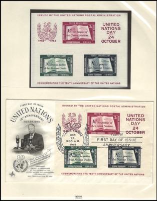 ** - Sammlung UNO N. Y. 1951/2000 mit Block Nr. 1 ** und Poststück, - Francobolli e cartoline