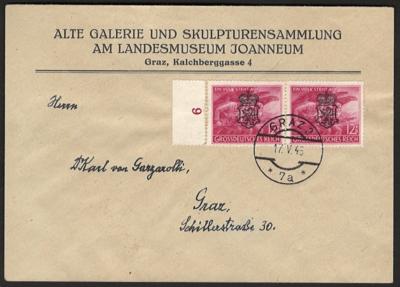 Poststück - Österr. 1945 - Lokalausg. Grazer Pantherausg. Doppelfrank. der Volkssturmmarke a. Museumskuvert, - Francobolli e cartoline