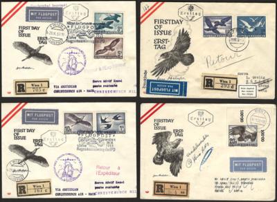 Poststück - Österr. - Flug 1950/53 auf 4 Reko - Auslands - FDCs u.a. nach Neuseeland und Korea, - Briefmarken und Ansichtskarten