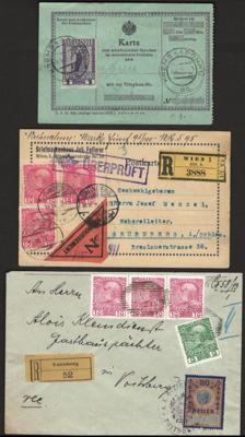 Poststück - Österr. Monarchie - partie Poststücke Ausg. 1908 u.a. mit Telephon - Sprechkarte aus KREMS, - Francobolli e cartoline