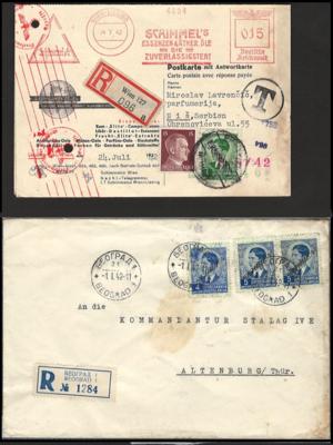 Poststück - Partie interess. Poststücke D. Besetzung Serbien mit FRankaturen der Freimarken 1941, - Stamps and postcards