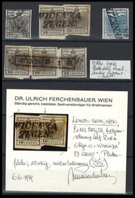 .gestempelt/Briefstück - Lomb.- Ven.- Nr. 2H und 2 bzw. 3 Marken je auf Restbriefstück u. Nr. 5HI mit Randdruck, - Stamps and postcards