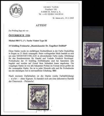 (*) - Österr. - 10S DOLLFUSS als Probedruck in Violett (ANK Nr. 588PII), - Známky a pohlednice