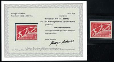 ** - Österr. Nr. 1027 PU I (1 S Gewerkschaftskongreß) in Orangerot, - Známky a pohlednice