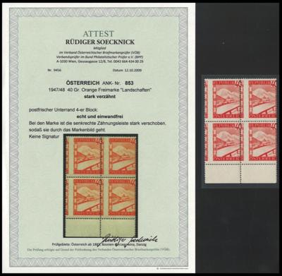 ** - Österr. Nr. 843 V (40 Gr. Rote Landschaft), - Stamps and postcards