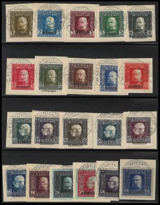 Briefstück - Österr. Feldpost - Ausg. F. Serbien Nr. 1/21 auf div. Briefstück, - Stamps and postcards