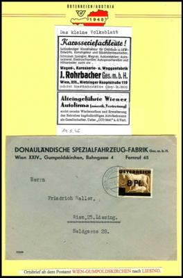 Poststück - Attraktives Dokumentarobjekt Fahrrad und Auto/Reifen Österreich 1945, - Stamps and postcards