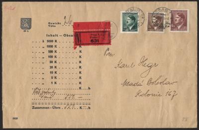 Poststück - Böhmen u. Mähren 1943/45 4 Geldbriefe + div. Banknoten meist Protektorat, - Známky a pohlednice