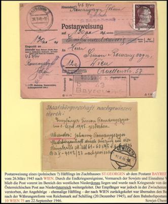 Poststück - Gefängnispost 1945 u.a. vom 29. Mai aus Wien a. 4 Ausstellungsbl., - Stamps and postcards