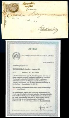 Poststück - Österr. Nr. 4M (2) auf rekommandierter Faltbriefhülle von CZIMELITZ nach Elbekosteletz, - Stamps and postcards