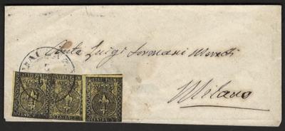 Poststück - Parma Nr. 1 (3) locker haftend a. Poststück von Palanzano nach Milano, - Stamps and postcards