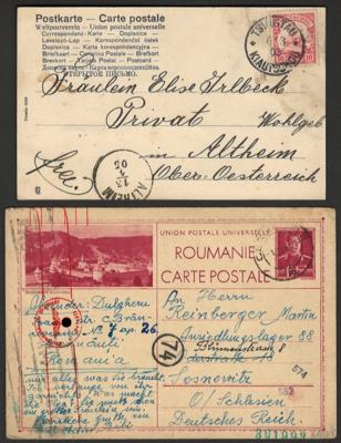 Poststück - Partie Poststücke Europa u. Übersee u.a. mit Ganzsache aus Rumänien in das Umsiedlungslager 88 in Sosnowitz, - Stamps and postcards