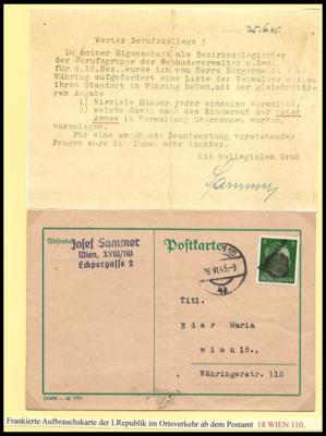 Poststück - wien Postamt 110 philat. Dokumentation 1945 ca. 60 Belege auf Ausstellungsbl., - Stamps and postcards