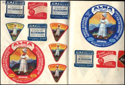 Werbung - Sammlung alte Käse -Etiketten - Briefmarken und Ansichtskarten