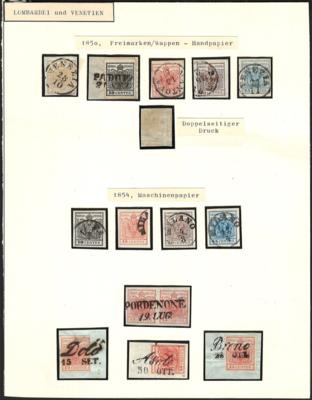 .gestempelt/Briefstück - Sammlung Lombardei u.a. mit Nr. 1H doppelseitiger Druck, - Stamps and postcards