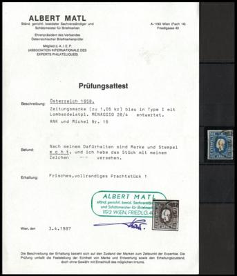 .gestempelt - Österr. Nr. 16 blau mit Teilabschlag des Lombardeistempels MENAGGIO 28/4, - Stamps and postcards