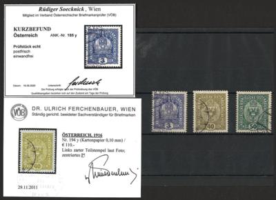 .gestempelt - Österr. Nr. 185y (Kurzbefund Soecknick) - Nr. 194y (Kurzbefund Dr. Ferchenbauer) sowie Nr. 195y sign. Matl, - Známky a pohlednice