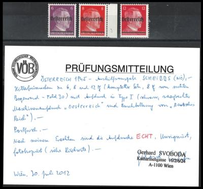 ** - Österr. 1945 - Aushilfsausgabe Scheibbs - Satz in Type I mit Prüfungsmitteilung Svoboda, - Známky a pohlednice