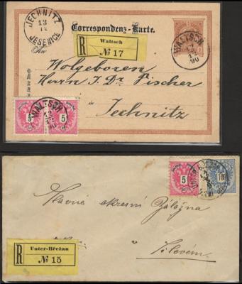 /Poststück/Briefstück - Kl. Spezialsammlung Österr. Ausg. 1883 mit Rekopost, - Briefmarken und Ansichtskarten