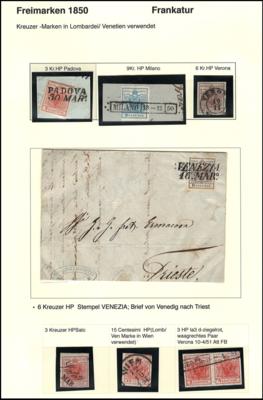 Briefstück/Poststück - Österr. Ausg. 1850 - Kl. Partie Verwendung von Kreuzer Marken in Lombardei/Venetien, - Stamps and postcards