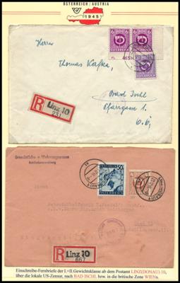 Poststück - Linz 1945 - interessantes postalisches Dokumentarlos u.a. Überroller, - Francobolli e cartoline