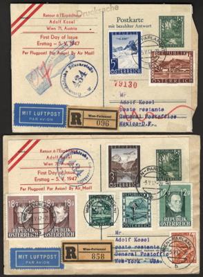 Poststück - Österr. - Flug 1947 auf 4 Ersttagsbelegen nach Mexico, - Francobolli e cartoline