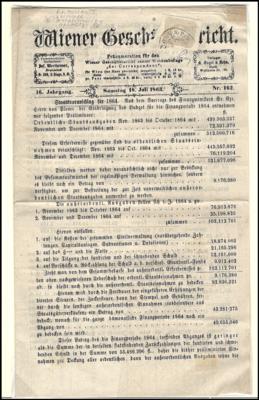 Poststück - Österr. Nr.-23 e mit kleinem Rest einer Zeitungsschleife auf kompl. "Wiener Geschäftsbericht" vom 18.7. 1863, - Stamps and postcards