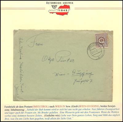 Poststück - Tirol Bezirk INNSBRUCK etc. außergewöhnliches zeit- und postgeschichtliches Los 1945, - Briefmarken und Ansichtskarten
