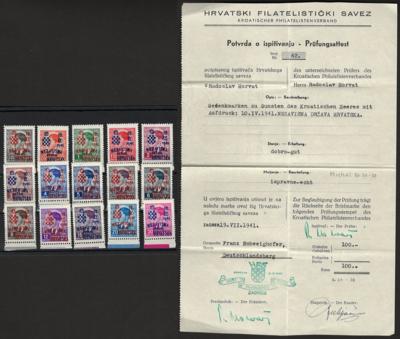 ** - Kroatien Nr. 24/38 mit Attest des Kroatischen Philatelistenverbandes, - Briefmarken und Ansichtskarten