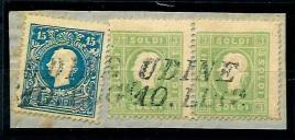 Briefstück - Lombardei Nr. 8 im waagrechten Paar + Nr. 11I aufBriefstück mit 2 Abschägen des Zeilenstempels "UDINE/10. LUG", - Známky a pohlednice
