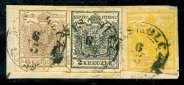 Briefstück - Österr. Nr. 1H + 2H + 4M, - Briefmarken und Ansichtskarten