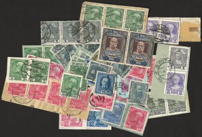 Briefstück - Reichh. Partie Briefstücke Österr. Ausg. ab 1908/18 mit Abstplgn., - Briefmarken und Ansichtskarten