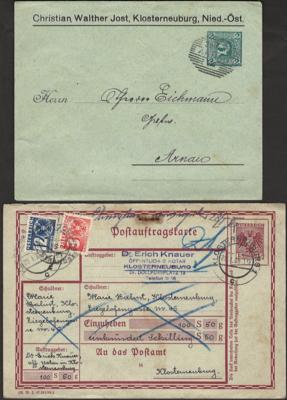 Poststück/Briefstück - Partie Heimatbelege Klosterneuburg mit div. Postamts - Dienstpost der 1950er, - Briefmarken und Ansichtskarten