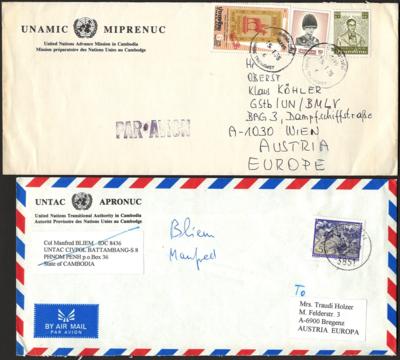 Poststück - Dokumentation (Österr./ etc.) Einsatz der UNO - Überwachung 1991/92 in Cambodia/Polizei + Militär, - Francobolli e cartoline