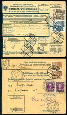 Poststück - Österr. I. Rep. - Partie frankierte Auslands - Postanweisungen u.a. ab Linz, - Francobolli e cartoline