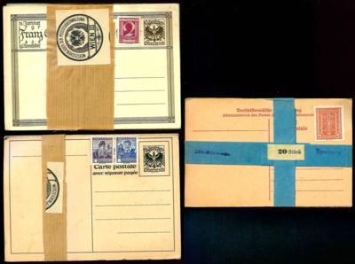 Poststück - Partie ungelaufene Ganzsachen Österr. I. Rep. meist schon mit Zufrankatur wegen Portoerhöhungen, - Briefmarken und Ansichtskarten
