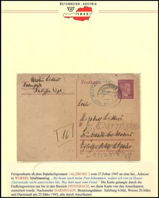 Poststück - Salzburg 1945 Interess. Belegepartie u.a. Zensuren, - Briefmarken und Ansichtskarten