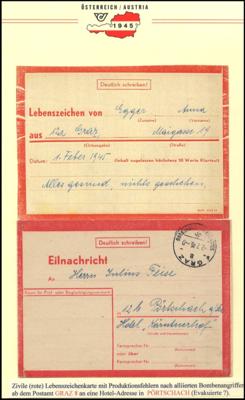 Poststück - Steiermark Sammlung von ca. 70 Belegen aus 1945 vorwiegend Posthorn, - Briefmarken und Ansichtskarten