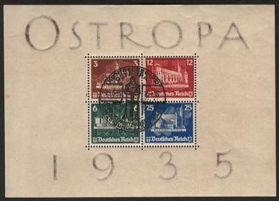 .gestempelt - D.Reich Block mit 3 OSTROPA-Ersttagestempel + vollem Orig. G., - Stamps and postcards